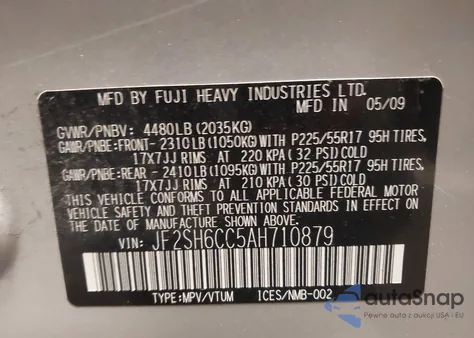 2010 Subaru Forester 2.5X Premium from USA, damaged, VIN JF2SH6CC5AH710879